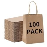 BAG BOX 100 Pcs Medium 8.25×4.3×10.6 Inch Brown Kraft Paper Gift Bags with Handles for Bulk Wedding, Party Favors, Grocery, Shopping, Retail Merchandise, Gift Sacks