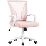 Yaheetech Sedia da Ufficio Scrivania Ergonomica Lombare in Rete Traspirante Reclinabile Altezza Regolabile Girevole con Braccioli e Ruote Portata 136 kg Rosa