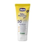 Chicco Crema Solare Minerale SPF 50 +, per Bambini, Resistente all’Acqua, Ottima Protezione Contro UVA, UVB e Infrarossi, 0 Mesi +, 75 ml