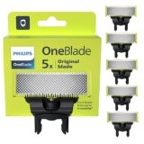 Philips OneBlade lame di ricambio originali per OneBlade, in acciaio inossidabile resistente, per radere, regolare e rifinire, confezione da 5 lame, modello QP250/50
