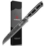 KEEMAKE Serrated Bread Knife, 8 Inch Japanese Damascus Kitchen Knife Wave Edge with G10 Ergonomic Handle, Cake Cutter Bread Slicing Knife for Sourdough Loaf Ciabatta