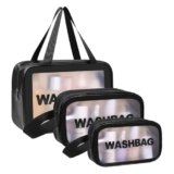 Aucuu Borse Da Toilette Trasparente, 3 Pezzi Beauty Case Trasparente, PVC Trousse da Viaggio Impermeabile, Borsa Cosmetici da Viaggio, Cosmetici Trucco Portatile per Bagno, Piscina, Aereo