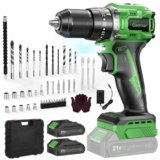 Ginour Avvitatore a Batteria 21V, Brushless Trapano a Percussione 50Nm, 2×2.0Ah Li compatibile con Makita 18V, 47 Accessori, 23+3 Coppie, 2 Velocità Multifunz. Trapani Avvitatori 10mm metallo Mandrino