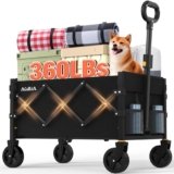 AOMIA Collapsible Foldable Wagon with Wheels Heavy Duty Folding Wagons Carts 360LBS Weight Capacity Portable All Terrain Utility Wagon Cart for Groceries Sports Garden Shopping Camping Beach