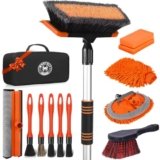 Stemni 62” Car Wash Brush with Long Handle, Complete Car Wash Kit, Scratch-Free Car Cleaning Brush Mop Kit with Clay Bar, Wash Mitt, Window Squeegee, Wheel Brush, Storage Bag for Car Truck RV