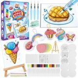 70PCS Magic Foam Texture Painting Kit, Magic Puffy Paint Kit with 30 Foam Texture Paper, 24 Colors Acrylic Paint Markers, Hole Punch Mini Display Stand, 3D Painting Craft Gift for Birthday, Christmas