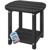 LZRS Outdoor Side Table – 2-Tier Adirondack HDPE Patio End Table for Pool, Porch,Balcony & Backyard,Weather Resistance for Indoor and Outdoor use(Black)