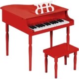 Best Choice Products Kids Classic Wooden 30-Key Mini Grand Piano Musical Instrument Toy w/ Piano Lid, Bench, Foldable Music Rack, Song Book, Note Stickers, Enamel Finish – Red