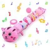 Vpkefla Baby Toys 0-6 6-12 Months, Stuffed Animal Infant Tummy Time Toys Sensory Toys with Crinkle Rattles Textures and Mirror Gifts for Newborn Boys Girls, Baby (Pink)