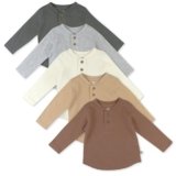 HonestBaby 5-Pack Waffle Henley Long Sleeve Shirts 100% Organic Cotton for Infant Baby and Toddler Boys, Unisex Sandstorm,24 Months,