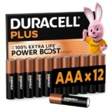 DURACELL Batterie Plus AAA (Confezione da 12) – Batterie Alcaline da 1,5 V – Fino al 100% di durata extra con Attivi POWER BOOST – Affidabilità per i dispositivi di utilizzo quotidiano – MN2400