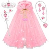 Toys for Girls,Princess Dress Up Clothes for Little Girls,Kids Toys for 3 4 5 6 7 Year Old Girls,Toddler Girl Toy Age 4-5 Pink Princess Cape Set Girl Halloween Costumes Party Christmas Birthday Gift