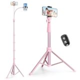 SENSYNE 88″ Phone Tripod & Selfie Stick, Extendable Cell Phone Tripod Stand with Wireless Remote and Phone Holder, Pink