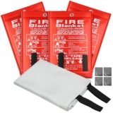 DOKIBI Emergency Fire Blanket, 40″x40″ Fiberglass Suppression Fire Retardant Blankets for Home, Kitchen, Camping, Grill, Car, Office, Warehouse with Hooks(4 Pack)