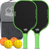 BAGAIL Pickleball Paddles, USAPA Approved Fiberglass Surface Pickleball Set, Lightweight Pickle Ball Rackets with 4 Balls, 1 Bag, Designed in California for Traction and Stability – 2 Pack, Green