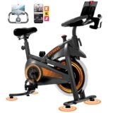 CURSOR FITNESS Cyclette da casa professionale, Cyclette professionale con misurazione della frequenza cardiaca e display LED, Spin bike con app, sedile confortevole, capacità di carico fino a 136 kg