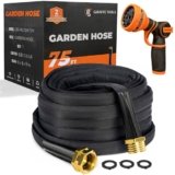 Giraffe Tools Garden Hose 75FT Lightweight Lay Flat Water Hose Kink Free Flexible Hose with 9 Spray Function Nozzle（Black）