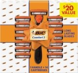 BIC Comfort 3 Refillable Men’s 3-Blade Razors Holiday Gift Set, 1 Handle and 14 Cartridges, Stocking Stuffer for Men
