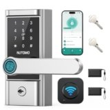 WiFi Keyless Entry Door Lock Handle Set : NUTOMO Silver Smart Front Door Lock,Front Door Handle,App Remote Control, Digital Bluetooth Keypad Deadbolt with Alexa Auto Lock for Home Hotel