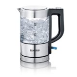 SEVERIN Mini Bollitore in Vetro, 0,5 Litri, 1100W, con Filtro Anticalcare Removibile, 100% BPA Free, Spegnimento Automatico, 17,5 x 10,5 x 19,3 cm, Vetro/Inox/Nero – WK 3472
