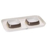 Ferplast Vassoio con ciotole per Cani e Gatti GLAM TRAY XS Doppia ciotola, Base in plastica, Piedini Antiscivolo, Due ciotole incluse capacità 0,4 L, Grigio