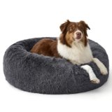 Bedsure Calming Dog Beds Large Sized Dog – 36in Donut Washable Large Pet Bed,Anti-Slip ＆Removable Cover,420GSM Round Anti-Anxiety Fluffy Plush Faux Fur Bed, Fits up to 80 lbs Pets,Plus Version