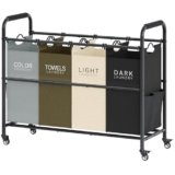 Tajsoon 4 Bag Laundry Sorter Cart, 4 Section Laundry Hamper Sorter with Heavy Duty Lockable Rolling Wheels, Laundry Separator Hamper with Removable Bags for Dirty Clothes Storage, 4 Colors