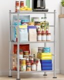 Sakugi Storage Shelves – 3 Tier Shelf Organizer, Sturdy Metal Shelving with Adjustable Leveling Feet, Space-Saving Shelves Organizer for Pantry, Laundry, Kitchen (18″ x 12″ x 30″, Silver)