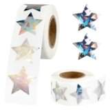 1000 pcs Star Stickers for Kids Reward, Holographic Silver Stars Stickers, 2 Rolls Sparkly Foil Star Sticker for Behavior Chart, Student Planner, School Classroom Students Teacher Supplies (1 inch)