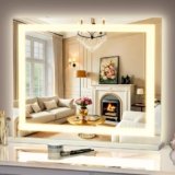 FENCHILIN Vanity Mirror with Lights, 22″ x 19″ Backlit + Front Lit Hollywood Makeup Vanity Mirror LED Strip with 3 Colors Modes Smart Touch for Dressing Room & Bedroom White