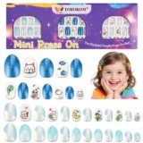 72 Pieces Press on Nails for Kids,TOROKOM Fake Nails Set Pre Glue Full Cover for Kid Blue Bear Cat Flower Stick on Nails for Kids for Girls Gift 6-12 Age