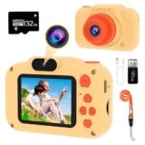 GlobalCrown Macchina Fotografica Bambini,Mini Ricaricabile Fotocamera Digitale Giocattoli per bambini Videocamera Regali per Ragazze Ragazzi da 3-8 Anni,12MP Video HD Schermo (Scheda 32 GB inclusa)