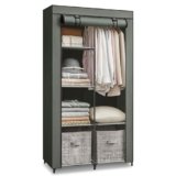 SONGMICS Guardaroba in Tessuto, Armadio Pieghevole, 6 Ripiani e 1 Barra Appendiabiti, Struttura in Metallo, 45 x 88 x 168 cm, per Camera da Letto, Cabina Armadio, Verde Salvia RYG084C02