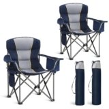 HIGH POINT SPORTS Sedia Pieghevole da Campeggio 200kg Sedia da Campo Portatile e Resistente con Portabicchieri Sedia da Pesca Blu 2 Pezzi