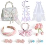 10 PCS Pretend Princess Play Toys Purse for Little Girl, Toddler Purse with Necklace Sets, Gifts for Girls Age 3 4 5 6 7 for Girls,Toy Set with Princess Handbags, Princess Dress Up