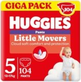 Huggies Little Movers Pannolini Mutandina Taglia 5 (12-17 Kg), Ultra assorbente, Protezione completa, 104 Pz