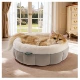 BALANCE Cat Beds for Indoor Cats, Washable Round Cat Bed, Cute Kitten Bed with Anti-Slip Bottom for Kitty and Puppy, 18 Inches, Goat