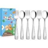 DRKIO Stainless Steel Toddler Utensils Set – 6 Pieces Kids Silverware Set Children Safe Food Grade Small Forks and Spoons Dishwasher Safe Mirror Polished