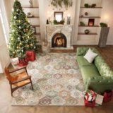 Area Rugs 4×6 Rug for Bedroom, Clearance Washable Area Rug, Non-Slip Lightweight Low Pile Rug for Living Room Dining Room Nursery Room Entryway,Multi/Green