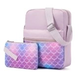 WOOMADA 2pcs Canvas Bag Crossbody Purses Cross Body Bag Messenger Bag CrossBody Purse Set(Violet Scales)