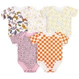 Vicloon Set di 5 Body Neonato e Neonata, Body a Maniche Corte in 100% Cotone, con Comoda Apertura, Unisex 3-6 Mesi, Idee Regalo Nascita (A)