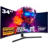 Gawfolk 34 Pollici Ultrawide Curved Gaming Monitor, 1500R Pc Screen 165hz UWQHD 3440×1440, Schermo Computer Curvo Con Freesync E Eye Care Technologie, Supporta Vesa 75 X 75 mm