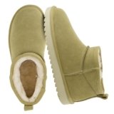 CUSHIONAIRE Hip 2 Genuine Suede Ankle Boots for Women, Cozy Faux Shearling Lining Pull On Winter Womens Boots, KHAKI 8.5