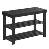 SONGMICS Portascarpe, Scarpiera in bambù a 3 Livelli, Panca per Corridoio, può Contenere Fino a 130 kg, 28,7 x 70,1 x 45,3 cm, per Ingresso, Bagno, Camera da Letto, Nero LBS04H, 28.7 x 70.1 x 45.3 cm