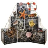 Deztibos 18Pcs Pirate Party Decorations Imitation Wooden Box Fishing Net Car Trunk or Treat Decor Ocean or Pirate Party Favors Adventure Birthday Photo Booth Props