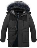 Wantdo Cappotto Spesso Caldo Invernale Giacca Media Lunghezza Antivento Parka con Cappuccio in Pelliccia Giubbotto Slim Fit Idrorepellente Uomo Grigio Scuro L