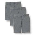Amazon Essentials Boys’ Uniform Woven Flat-Front Shorts (Wrinkle Resistant), Pack of 3, Charcoal, 10 Slim