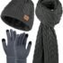 BRUCERIVER Winter Knit Scarf Beanie Touchscreen Gloves 3PCS Set for Men and Women,Green