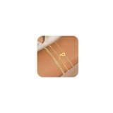 Gold Bracelets for Women Initial Bracelet Dainty 14K Gold Plated Bracelet Sets Stackable Bracelets with A-Z Letter Charm Waterpoof Jewelry Gifts for Women