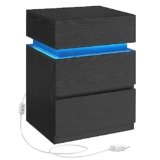 VASAGLE KAILYN Collezione – Comodino con Striscia Luminosa di Luci a LED Multicolore Variabile, 3 Cassetti, Tavolino in Stile Moderno, 35 x 40 x 55 cm, Nero Effetto Legno LET630T56